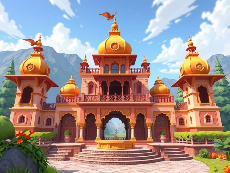 Harmonious Haven game screenshot showing colorful Indian-inspired architecture